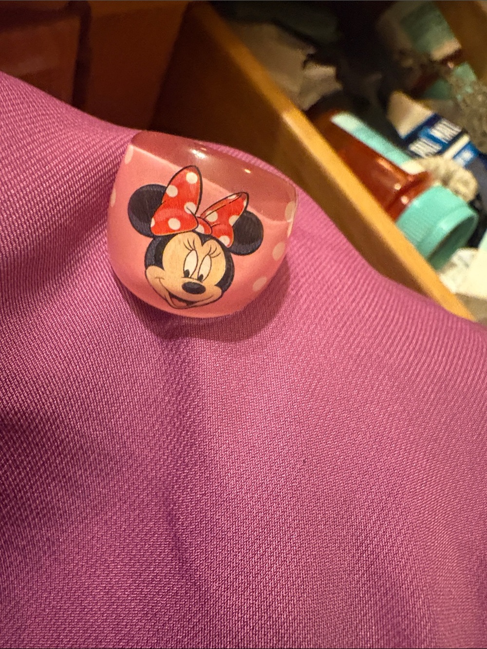 Pink Retro Acrylic MINNIE MOUSE Ring VERY COOL Vibe; Dome shape